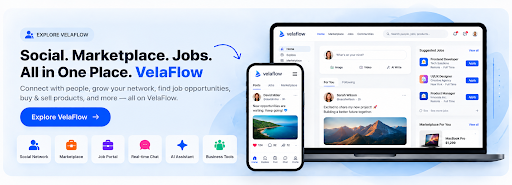 VelaFlow — Social. Marketplace. Jobs. All in one place.